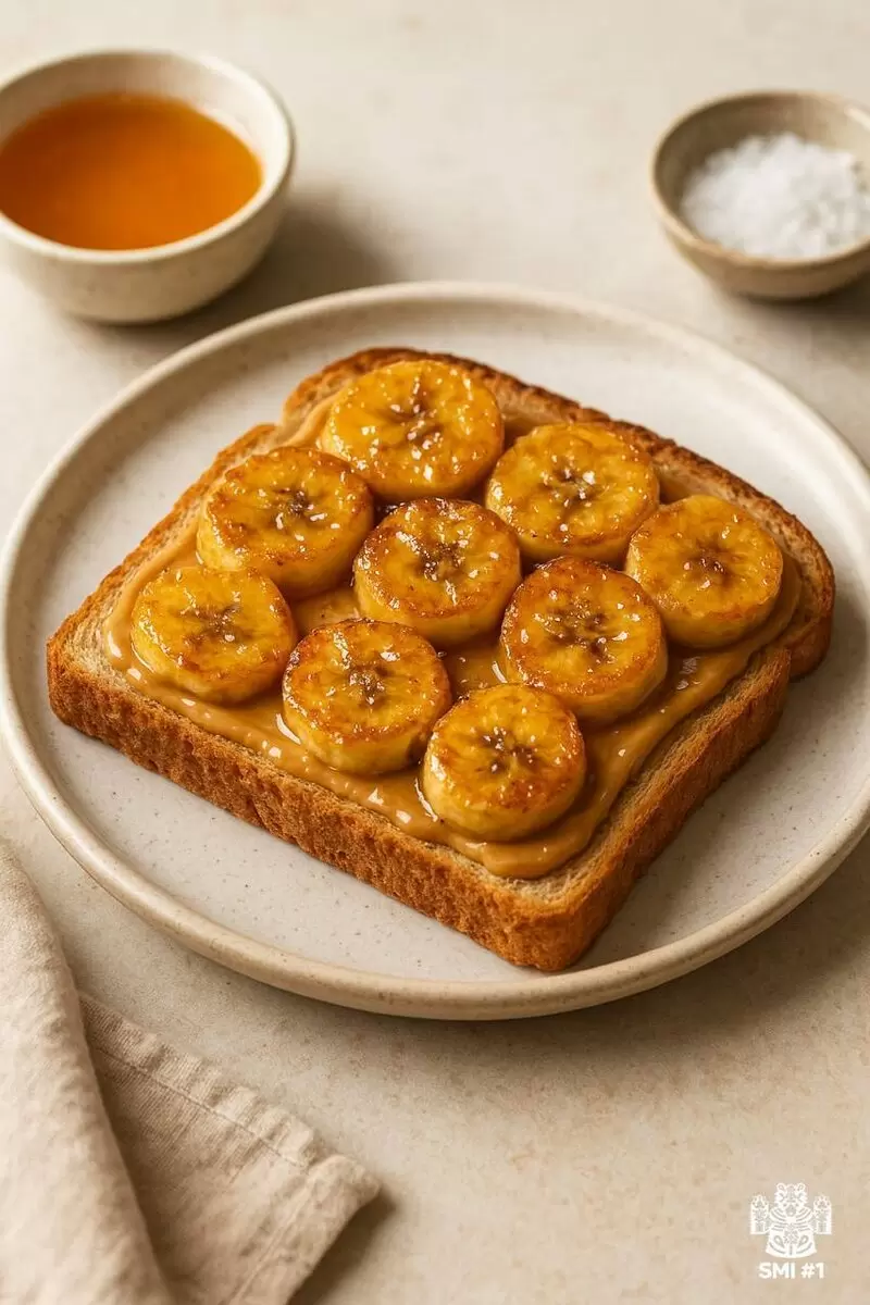 Незабываемый завтрак: тост с арахисовой пастой и карамелизированным бананом